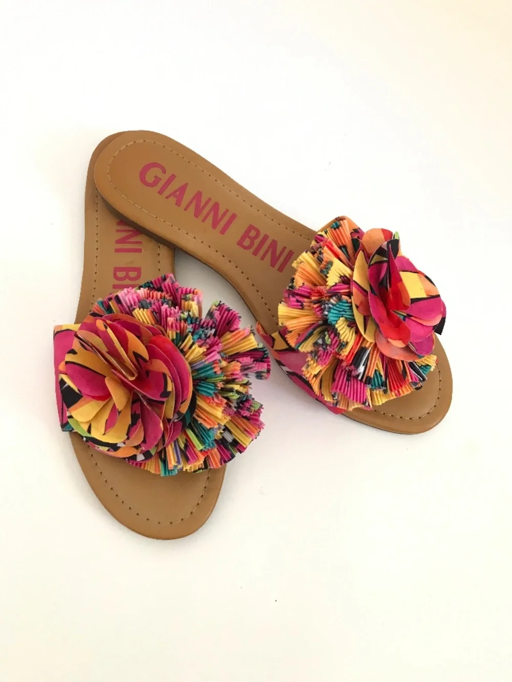 GIANNI BINI Zaven Floral Ruffle Slide Sandals Size 7 Colorful - Picture 2 of 12